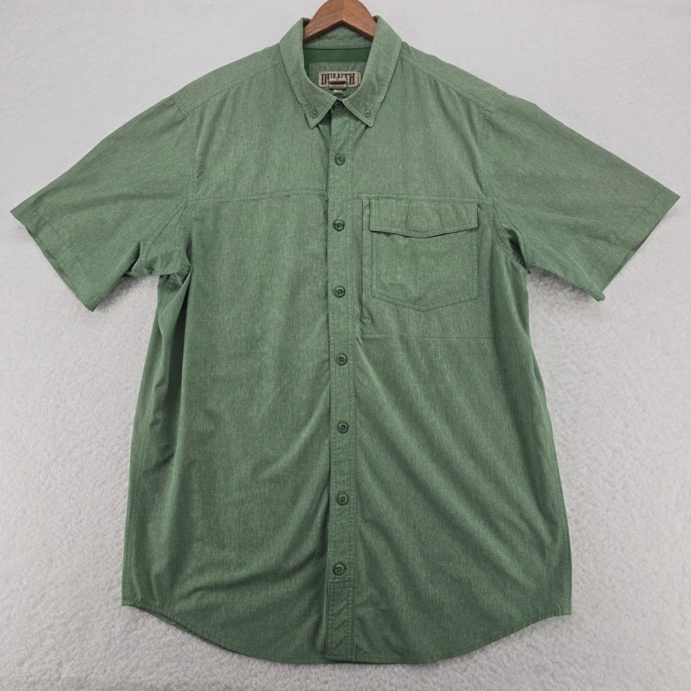 Duluth Trading Co Mens L Tall Short Sleeve Button Up Shirt Green‎ Standard Fit